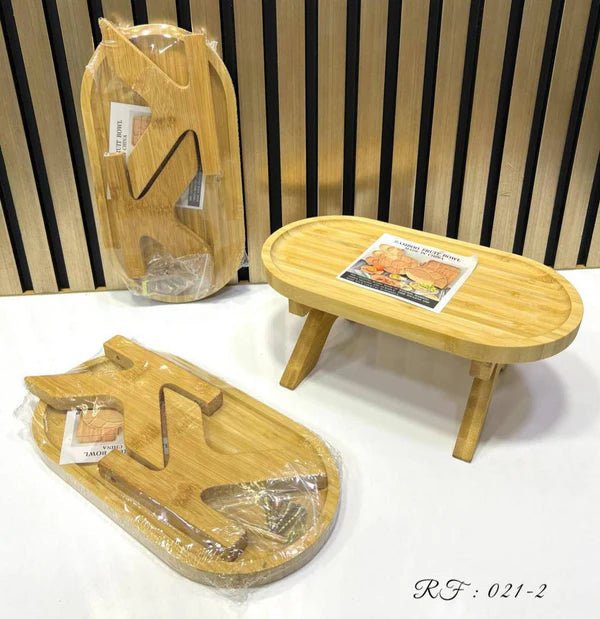 Petit Plateau Ovale à Pied de Petit-Déjeuner en Bois de Bambou – 27 x 14 cm