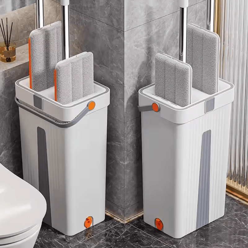 Vadrouille Plate Rotative 360° avec Seau Auto-Essoreur – 6 Tampons Microfibre TK