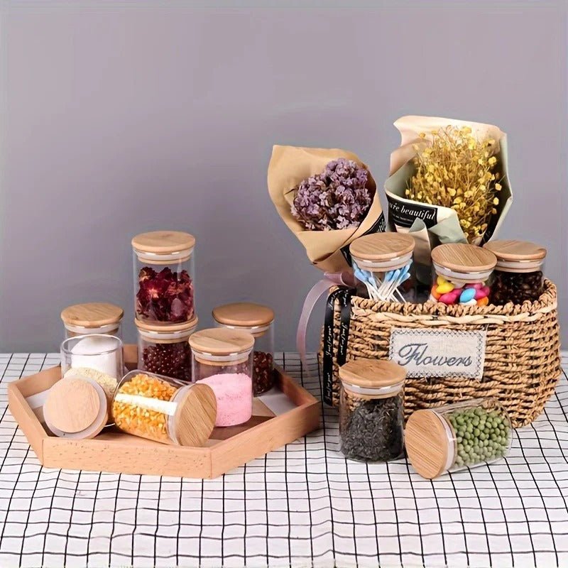 Set de 8 Pots à Épices en Verre avec Support Rotatif en Bambou – Élégant, Compact et Pratique - Image 5