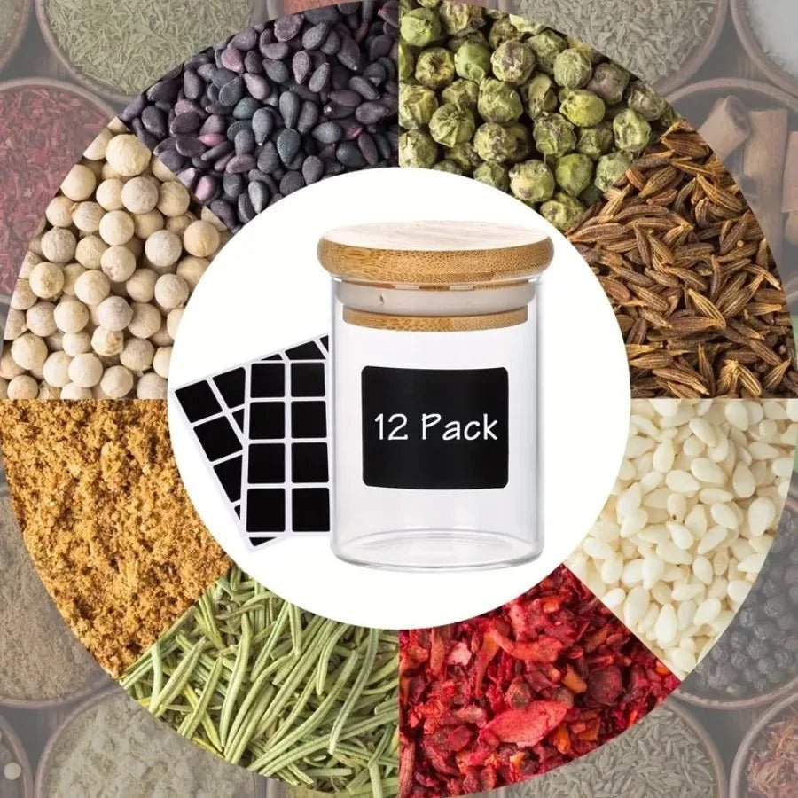 Set de 8 Pots à Épices en Verre avec Support Rotatif en Bambou – Élégant, Compact et Pratique - Image 3