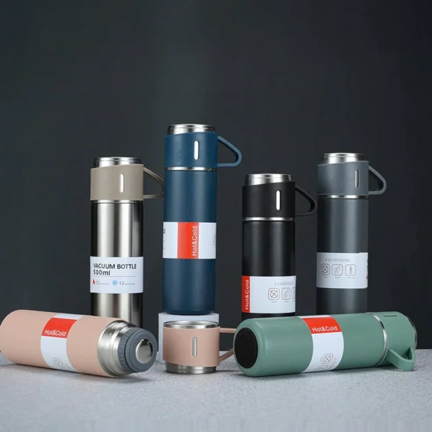 Coffret Thermos avec 3 Tasses en Inox