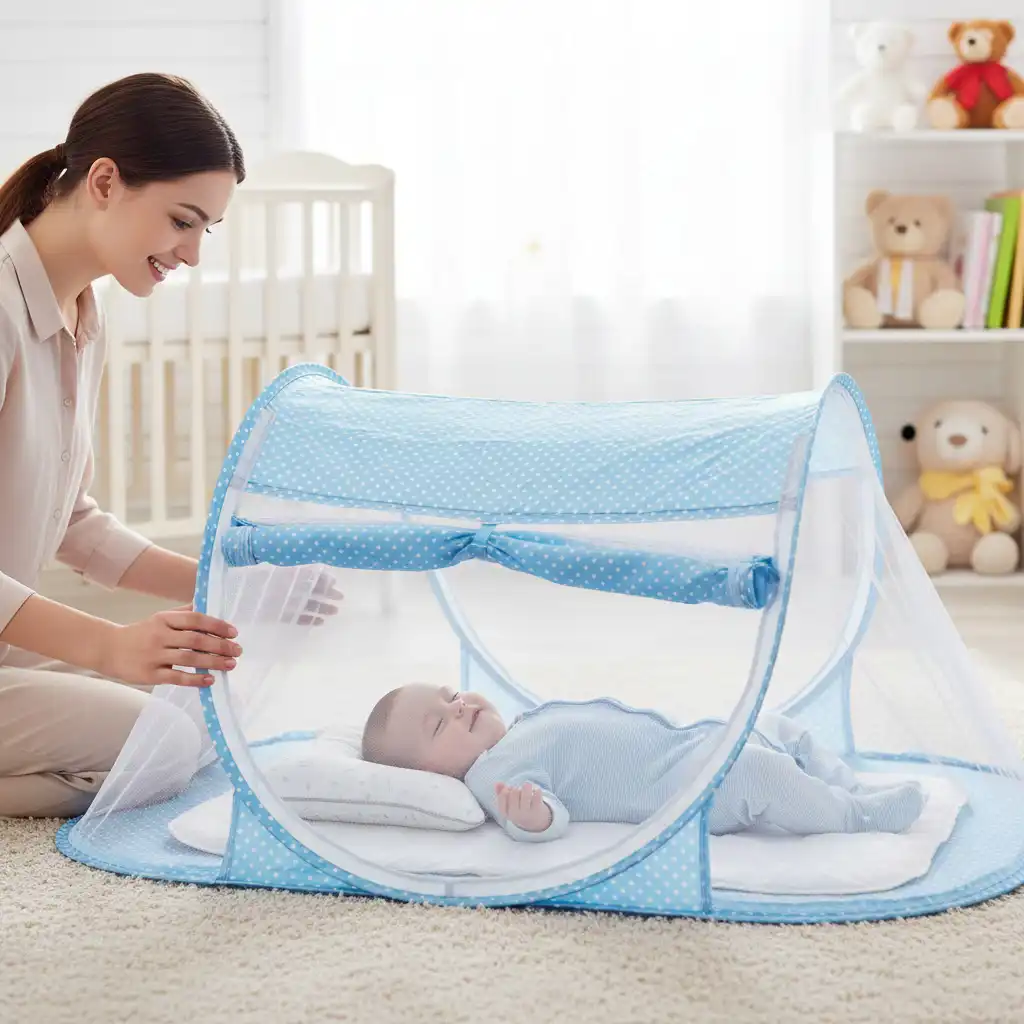 Lit Bébé Pliable avec Moustiquaire Intégrée et Matelas Confortable