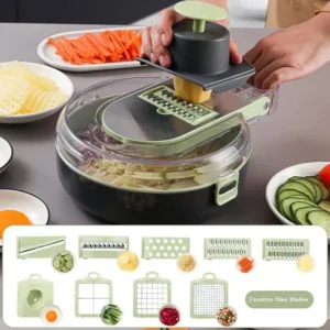 Coupe-Légumes Multifonction avec Récipient de Rangement